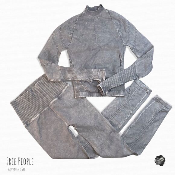 FP MOVEMENT GOOD KARMA SET: HIGH-NECK LAYERING TOP + 7/8 LEGGINGS ICE GREY XS/S - Picture 2 of 8